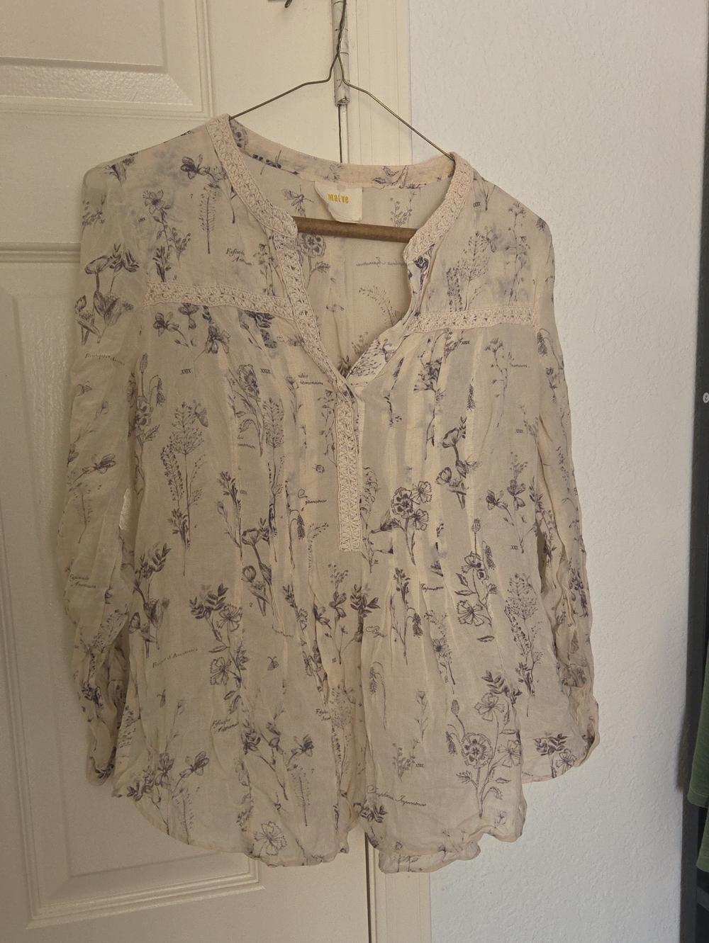 Maeve Cream Blouse with Blue Floral Print Size 2